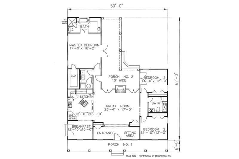 House Blueprint - Floor Plan - Main Floor for Southern House Plan #44-105 - 3 bed, 2 bath