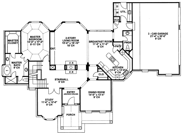 European Style House Plan 4 Beds 2 5 Baths 2966 Sq Ft Plan 20