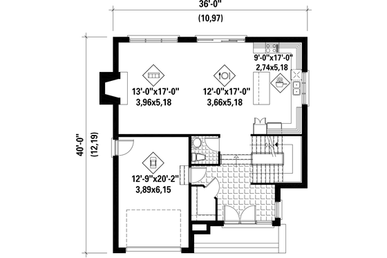 Floor Plan - Main Floor for Contemporary House Plan #25-4314 - 3 bed, 2 bath