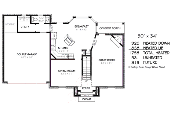 Floor Plan - Main Floor for European House Plan #424-226 - 3 bed, 2.5 bath