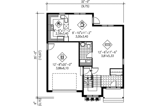 Floor Plan - Main Floor for European House Plan #25-239 - 3 bed, 1.5 bath