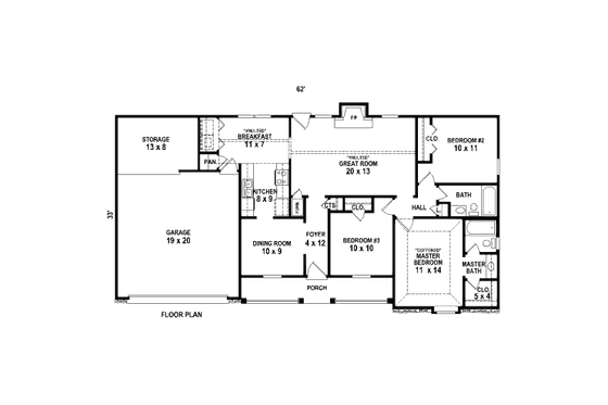 Floor Plan - Main Floor for Ranch House Plan #81-13863 - 3 bed, 2 bath