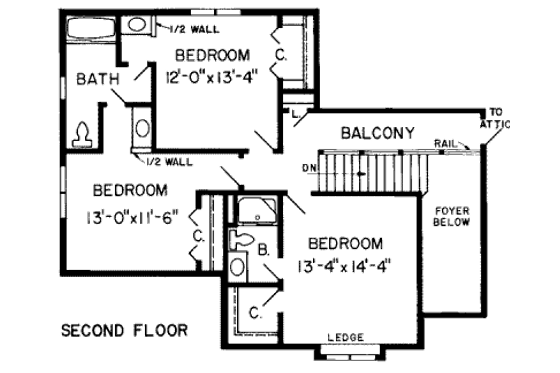 Floor Plan - Upper Floor for European House Plan #312-277 - 4 bed, 3.5 bath