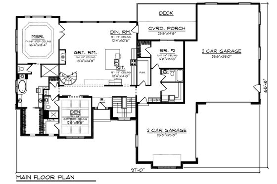 Floor Plan - Main Floor for Craftsman House Plan #70-1486 - 2 bed, 3 bath