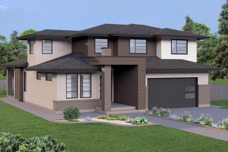 Architectural House Design - Exterior - Front Elevation 2 for Prairie House Plan #1100-100 - 3 bed, 2.5 bath