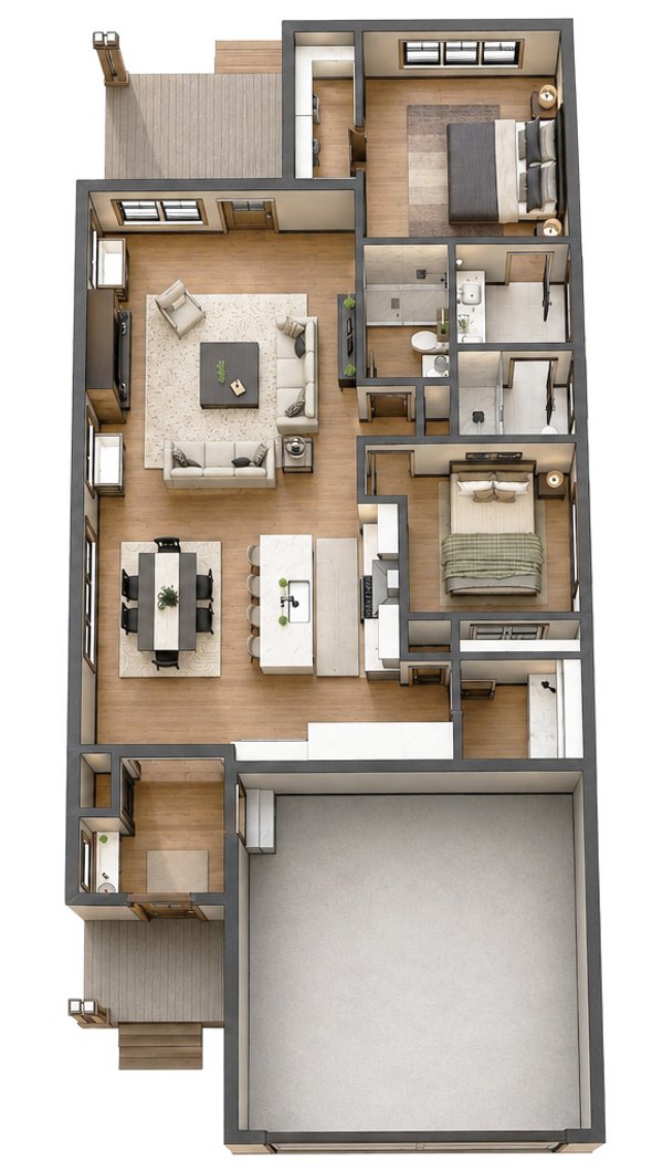 Home Plan - Floor Plan - Main Floor 1 for Craftsman House Plan #51-1548 - 2 bed, 2 bath
