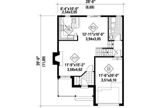 Floor Plan - Main Floor for Country House Plan #25-4868 - 3 bed, 1 bath