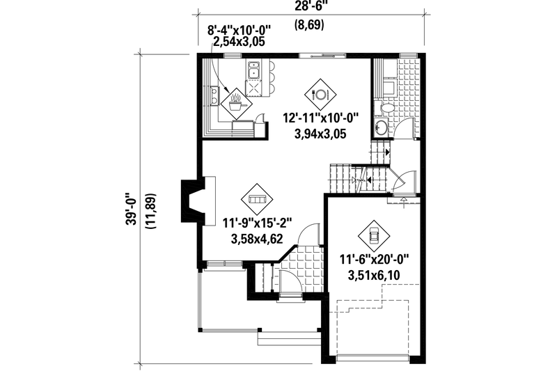 Home Plan - Floor Plan - Main Floor for Country House Plan #25-4868 - 3 bed, 1 bath
