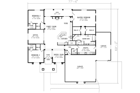 Floor Plan - Main Floor for Mediterranean House Plan #1-668 - 3 bed, 3.5 bath