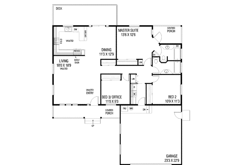 Dream House Plan - Floor Plan - Main Floor for Ranch House Plan #60-543 - 3 bed, 2 bath