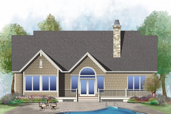 Exterior - Rear Elevation for European House Plan #929-1029 - 2 bed, 2.5 bath