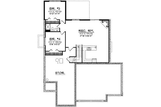 Floor Plan - Lower Floor for European House Plan #70-710 - 4 bed, 3 bath