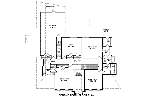 Floor Plan - Upper Floor for Colonial House Plan #81-1645 - 5 bed, 4 bath
