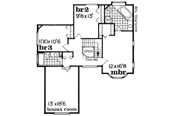 Floor Plan - Upper Floor for European House Plan #47-575 - 3 bed, 2.5 bath