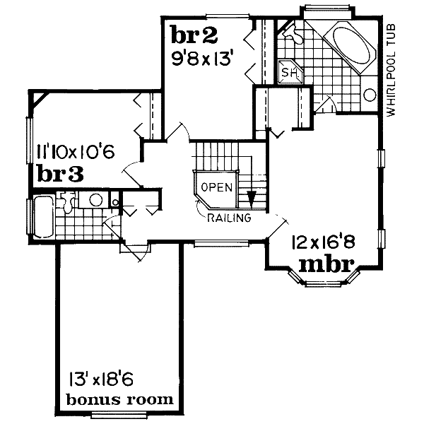 Floor Plan - Upper Floor for European House Plan #47-575 - 3 bed, 2.5 bath