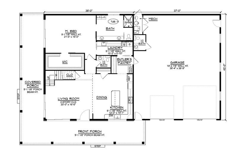 Architectural House Design - Floor Plan - Main Floor for Barndominium House Plan #1064-213 - 3 bed, 2.5 bath