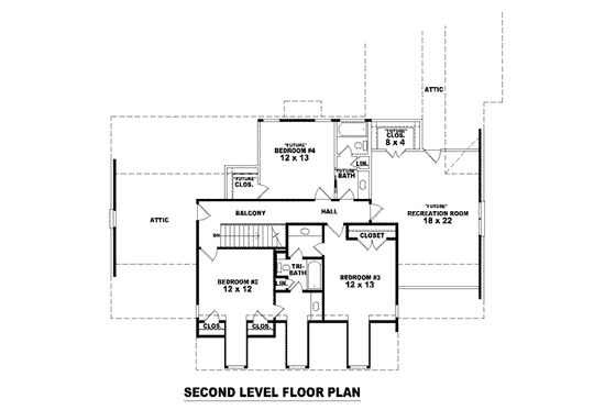 Floor Plan - Upper Floor for Southern House Plan #81-1086 - 3 bed, 2.5 bath
