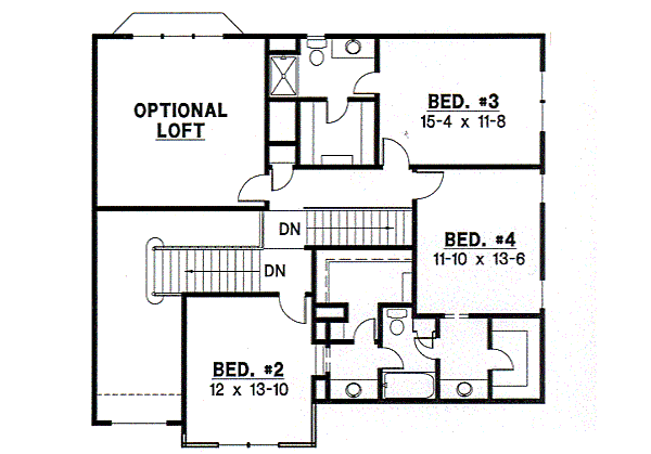 Traditional Floor Plan - Upper Floor Plan #67-447