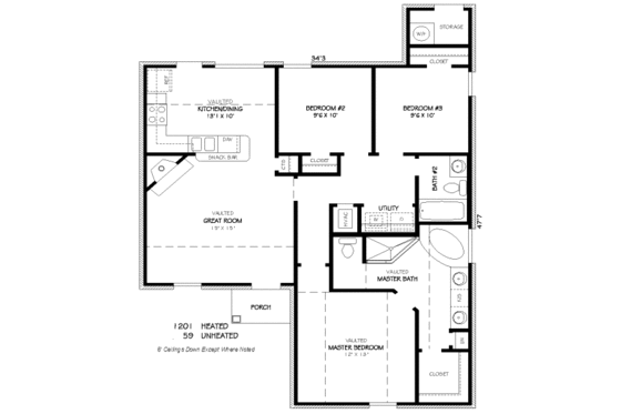 Floor Plan - Main Floor for Traditional House Plan #424-239 - 3 bed, 2 bath