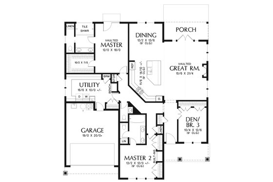 Floor Plan - Main Floor for Ranch House Plan #48-925 - 3 bed, 2.5 bath