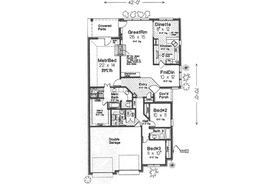 Floor Plan - Main Floor for Traditional House Plan #310-310 - 3 bed, 2 bath