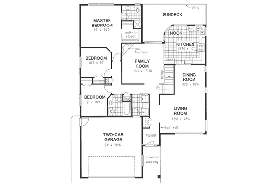 Floor Plan - Main Floor for Traditional House Plan #18-333 - 3 bed, 2 bath