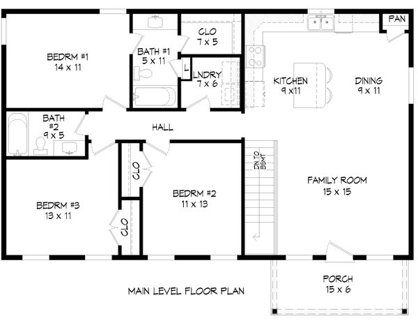 House Blueprint - Floor Plan - Main Floor for Country House Plan #932-1406 - 3 bed, 2 bath