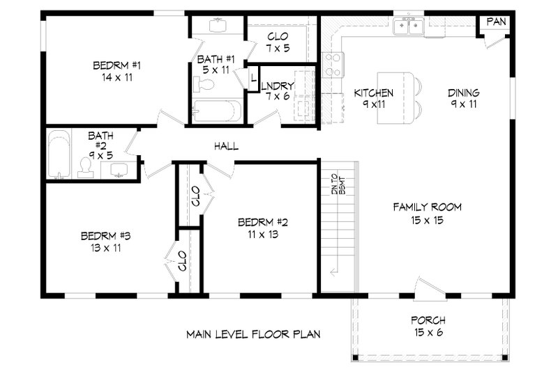 House Blueprint - Floor Plan - Main Floor for Country House Plan #932-1406 - 3 bed, 2 bath
