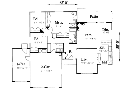 Floor Plan - Main Floor for Traditional House Plan #303-310 - 3 bed, 2 bath