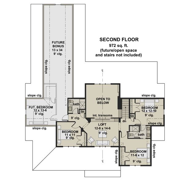 Farmhouse Floor Plan - Upper Floor Plan #51-1153