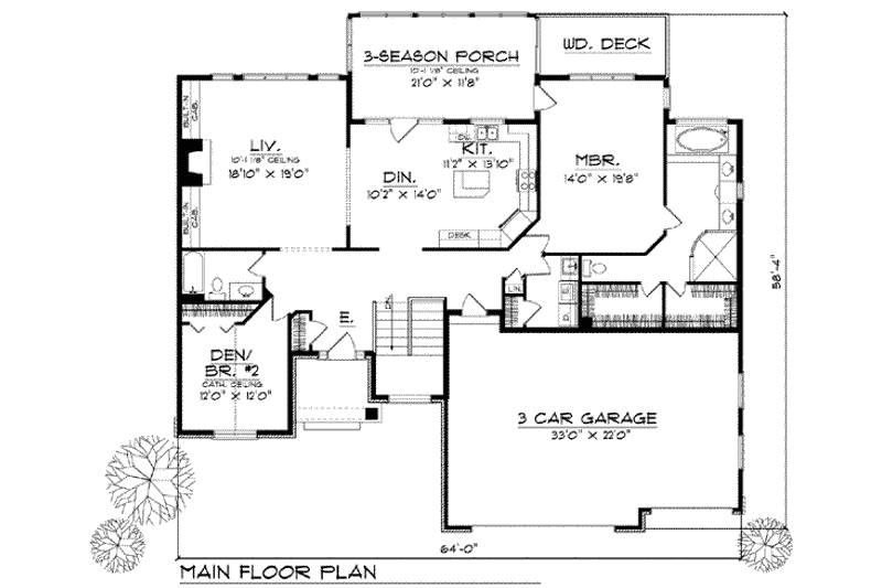 Home Plan - Floor Plan - Main Floor for European House Plan #70-762 - 2 bed, 2 bath