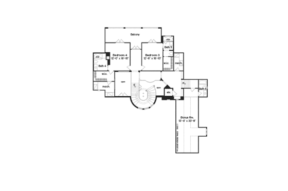 Floor Plan - Upper Floor for European House Plan #135-139 - 4 bed, 5.5 bath