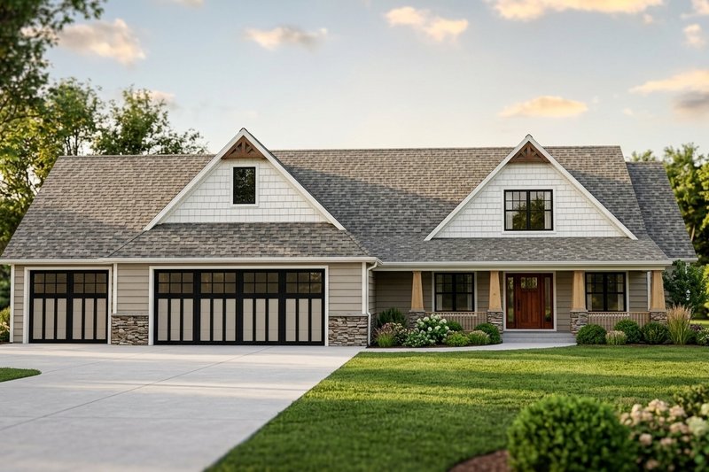 Home Plan - Exterior - Front Elevation 2 for Ranch House Plan #1064-88 - 3 bed, 2 bath