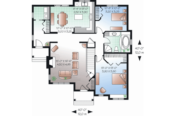 Floor Plan - Main Floor for Country House Plan #23-2201 - 2 bed, 1 bath