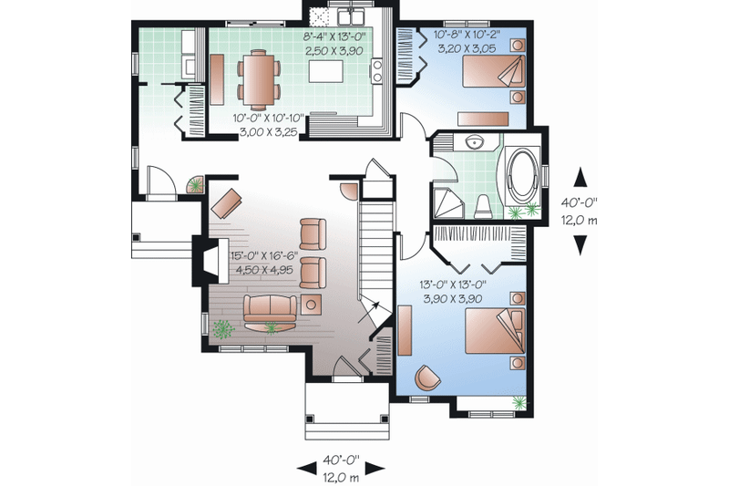 Home Plan - Floor Plan - Main Floor for Country House Plan #23-2201 - 2 bed, 1 bath