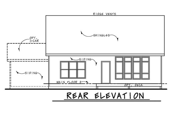 Exterior - Rear Elevation for Ranch House Plan #20-2331 - 3 bed, 2 bath