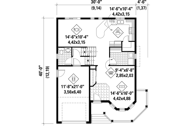 Home Plan - Floor Plan - Main Floor for Victorian House Plan #25-4689 - 4 bed, 1 bath