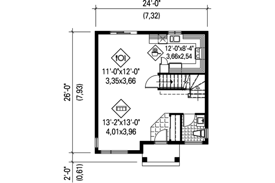 Floor Plan - Main Floor for Contemporary House Plan #25-4505 - 3 bed, 1 bath