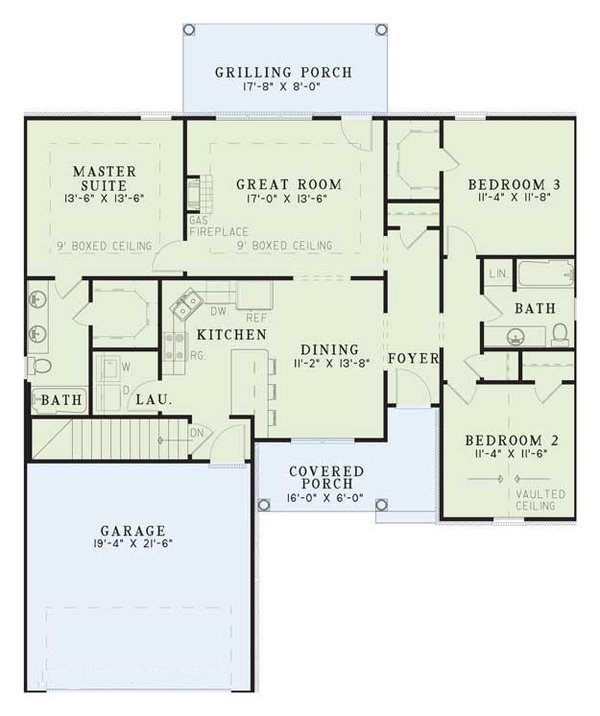 Floor Plan - Main Floor for Traditional House Plan #17-105 - 3 bed, 2 bath