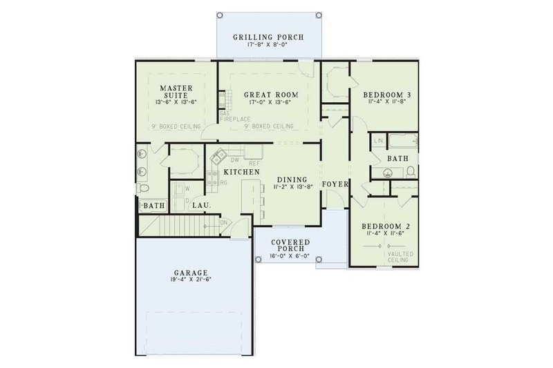 House Blueprint - Floor Plan - Main Floor for Traditional House Plan #17-105 - 3 bed, 2 bath
