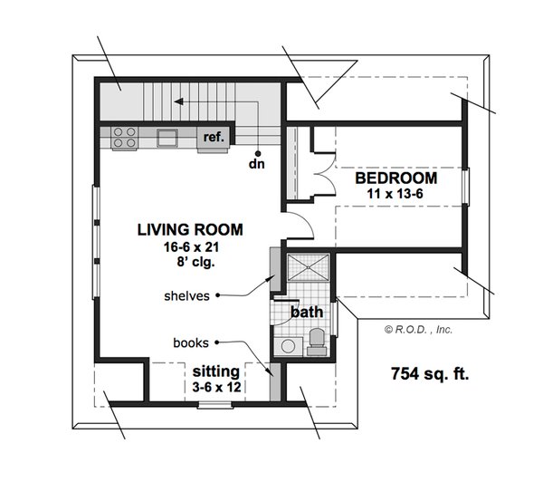 Architectural House Design - Floor Plan - Upper Floor for Modern House Plan #51-1572 - 1 bed, 1 bath