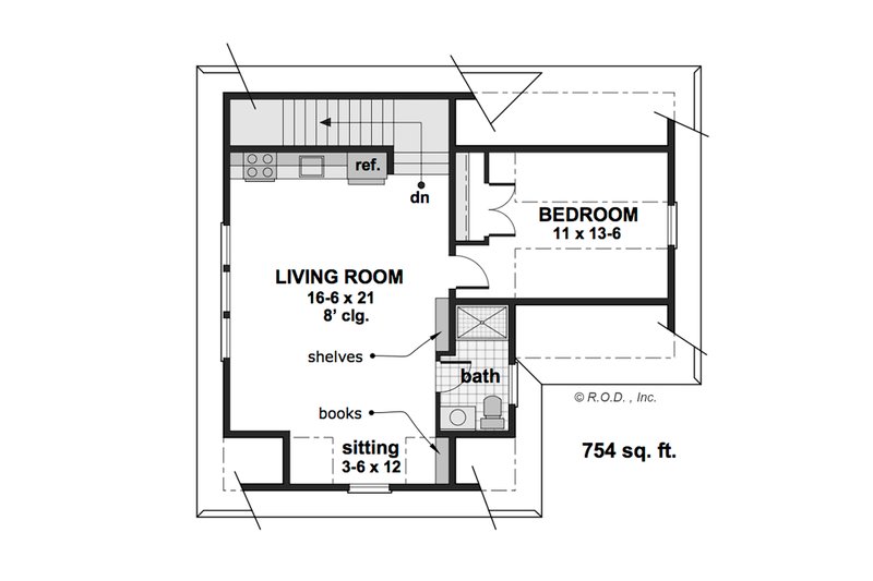 Architectural House Design - Floor Plan - Upper Floor for Modern House Plan #51-1572 - 1 bed, 1 bath