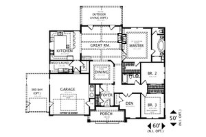 Floor Plan - Main Floor for Craftsman House Plan #487-1 - 3 bed, 2 bath