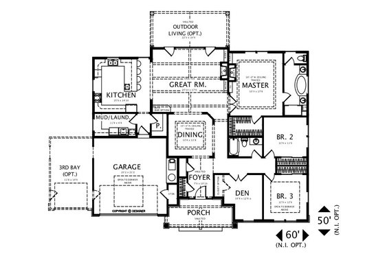 Floor Plan - Main Floor for Craftsman House Plan #487-1 - 3 bed, 2 bath
