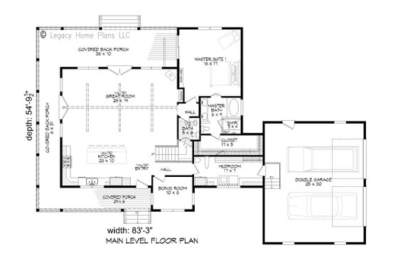 Floor Plan - Main Floor for Country House Plan #932-68 - 3 bed, 2.5 bath