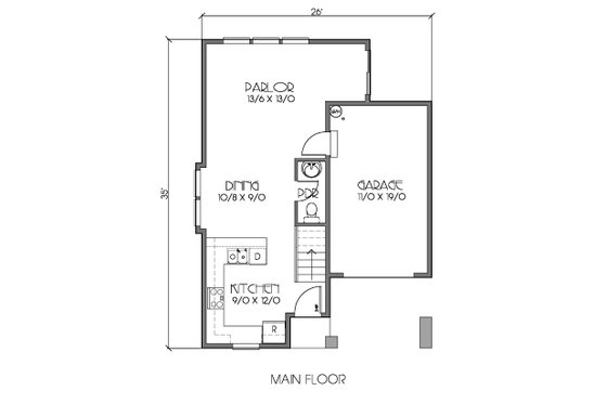 Floor Plan - Main Floor for Craftsman House Plan #423-62 - 3 bed, 2.5 bath