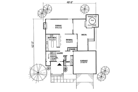 Floor Plan - Main Floor for Prairie House Plan #50-213 - 3 bed, 2.5 bath