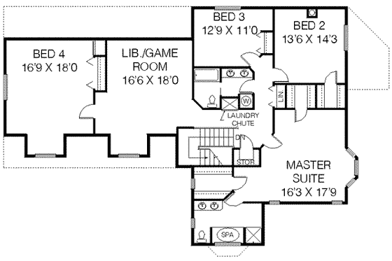 Floor Plan - Upper Floor for Country House Plan #60-417 - 5 bed, 3 bath