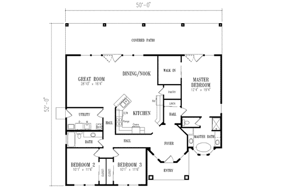 Floor Plan - Main Floor for Adobe / Southwestern House Plan #1-396 - 3 bed, 2 bath