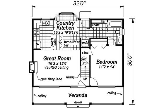 Floor Plan - Main Floor for Country House Plan #18-297 - 2 bed, 1 bath